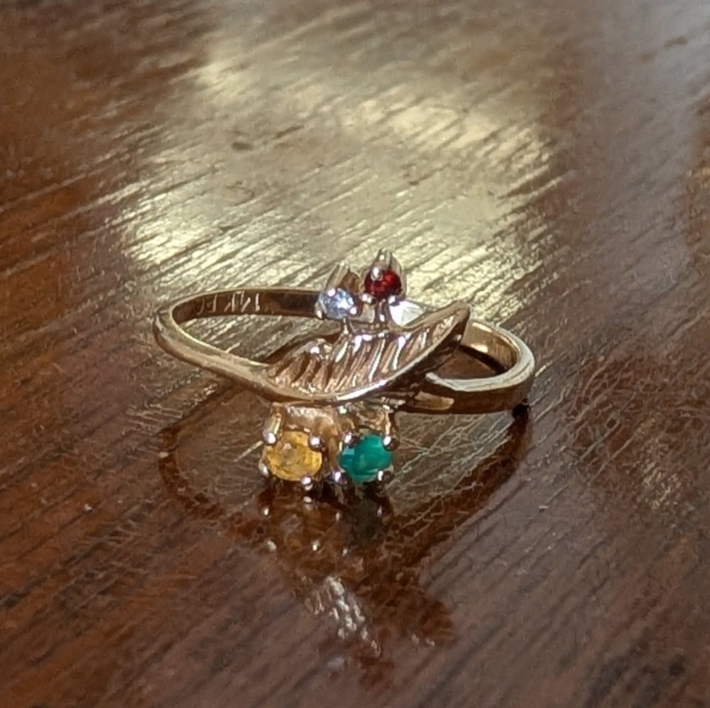 14KT Gold Ring with Diamond, Ruby, Emerald, and Citrine